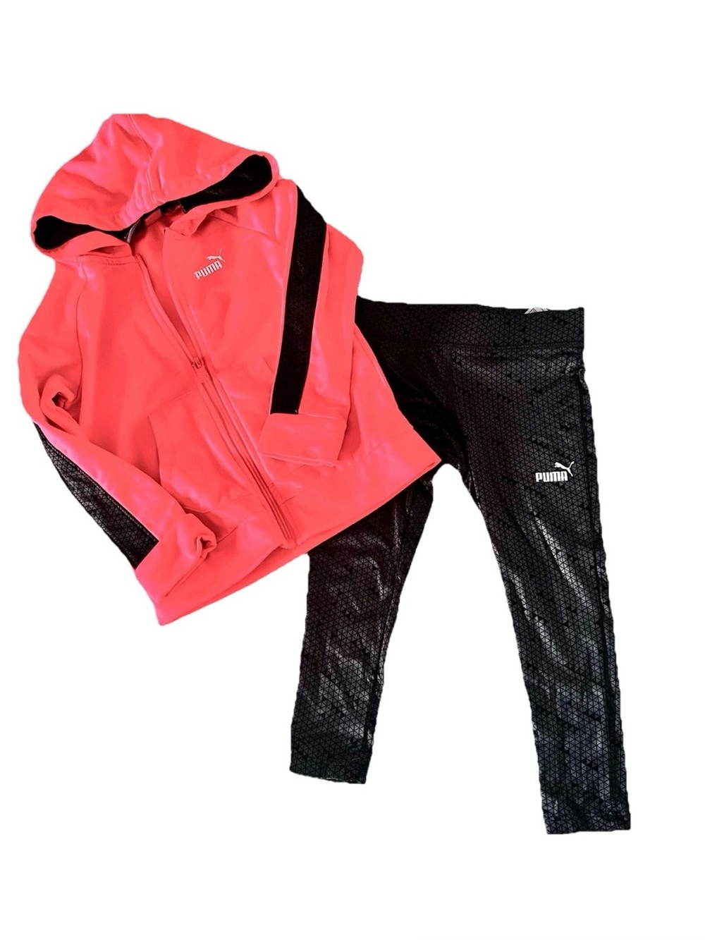 Puma bright and coral Black Geometric legging and Jacket tracksuit set